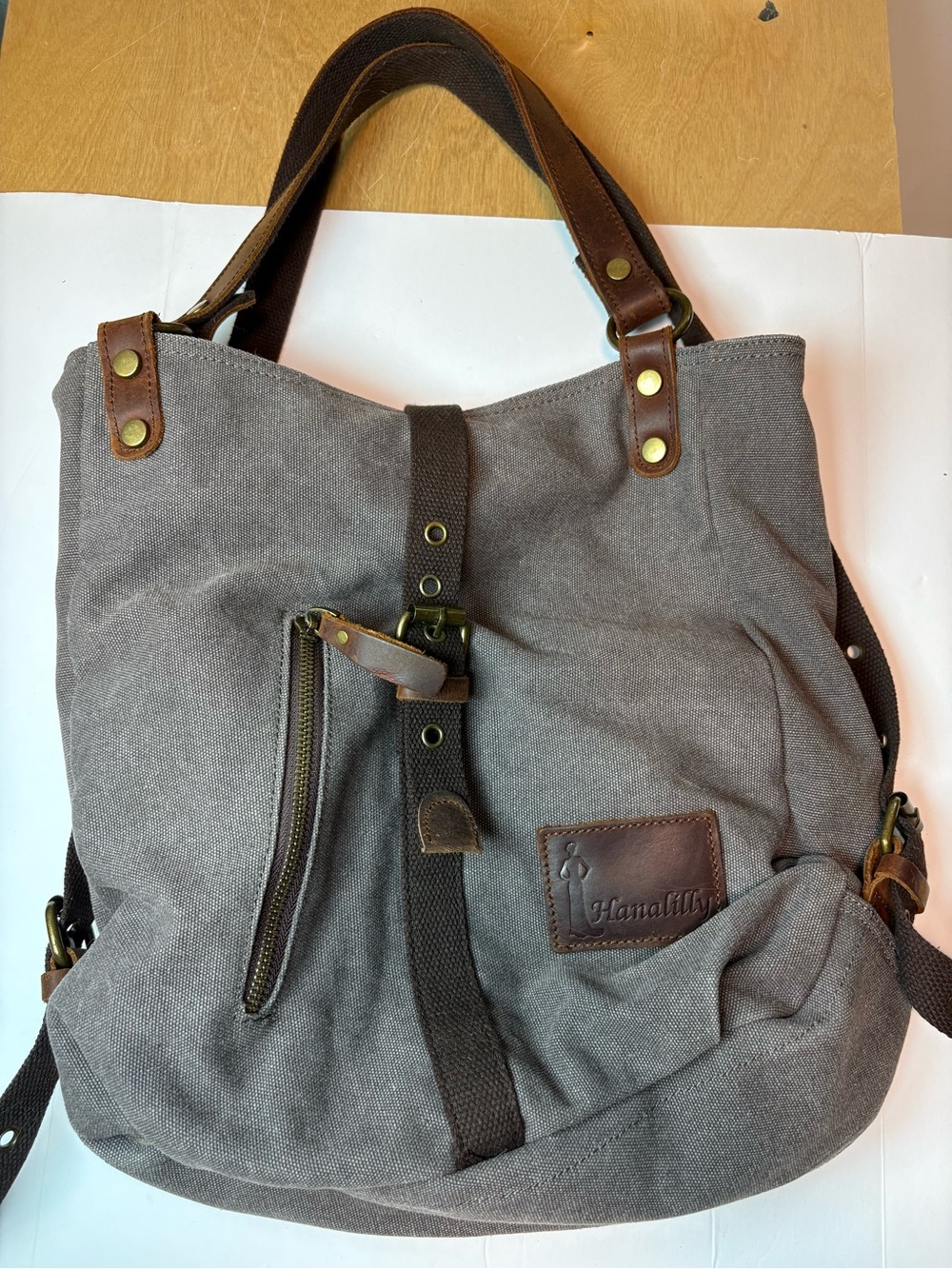 Hannalilly Convertible Canvas & Leather Backpack/Purse for Women Gray